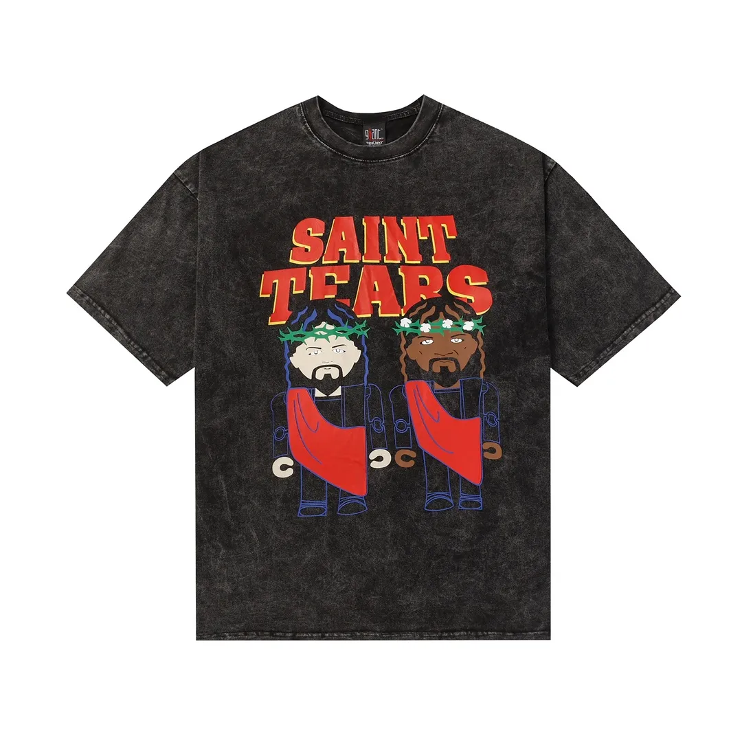 Saint Michael Series Round Neck Distressed Short Sleeves Style No.: 3111P116 Color: Washed Black Size: S M L XL
